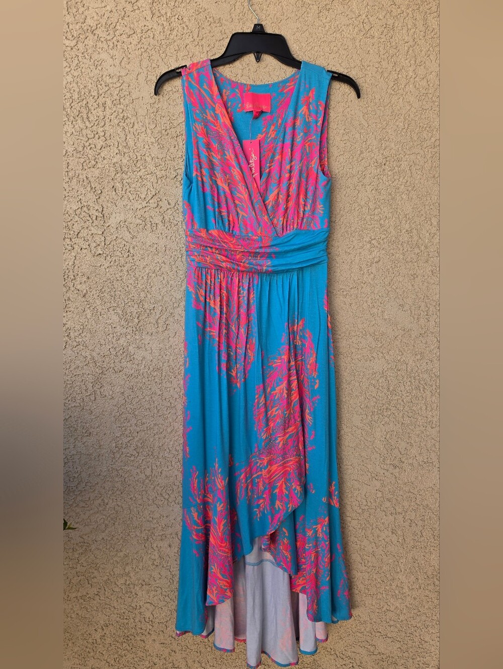 Lily Pulitzer Sleeveless Blue & Pink Floral Wrap Maxi Dress Size Small NWT